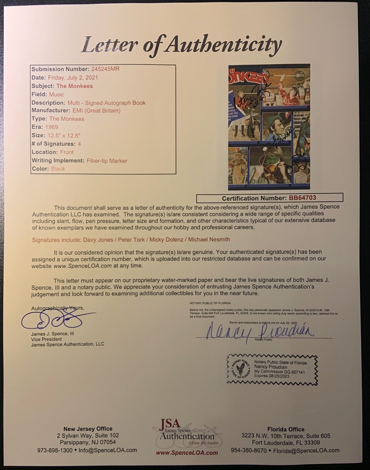 The Monkees JSA COA Signed Autograph Record Vinyl Album Davy Jones Mike Nesmith