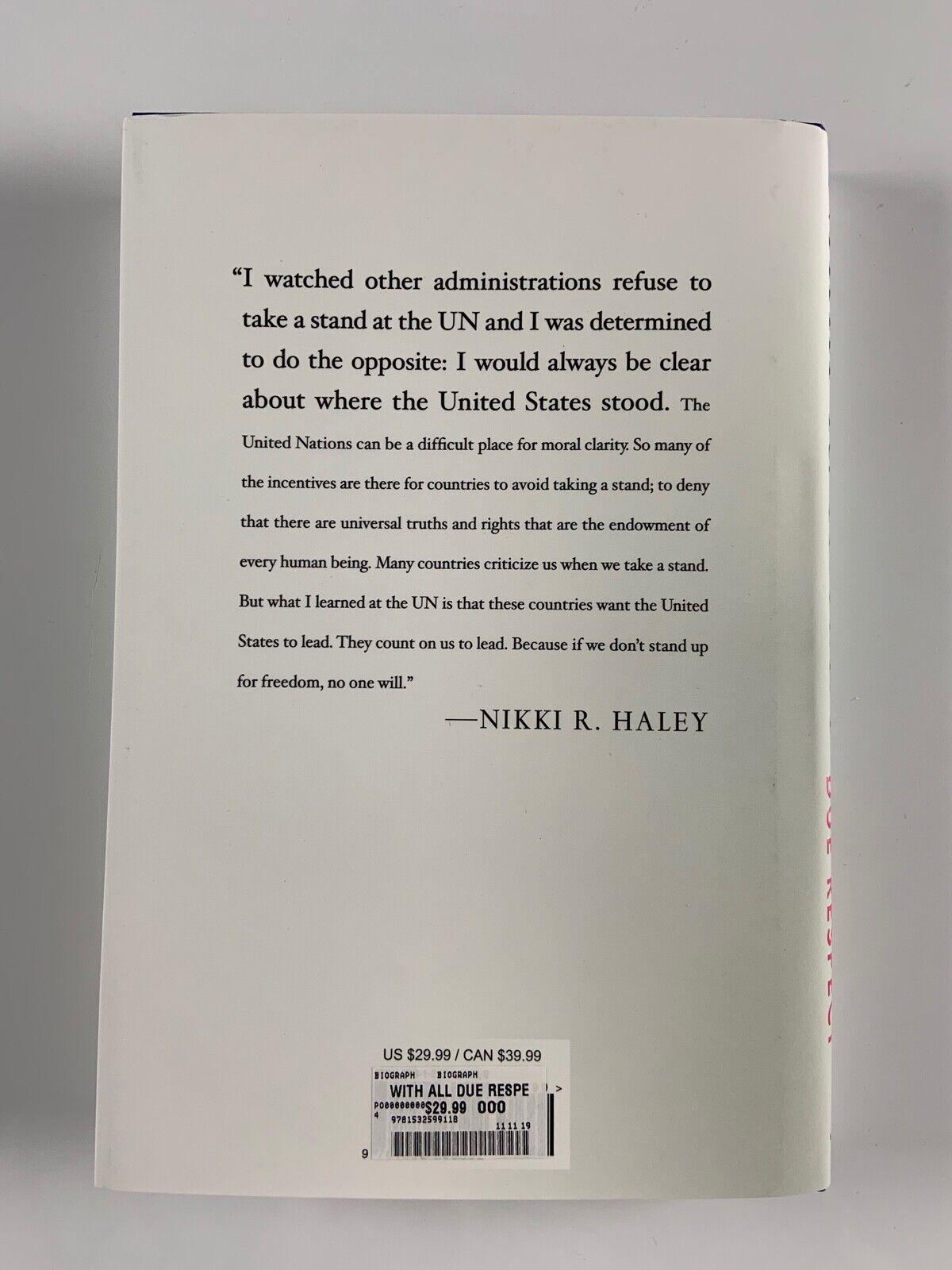 Nikki R Haley Signed Autograph Book With Due All Respect JSA COA First Ed