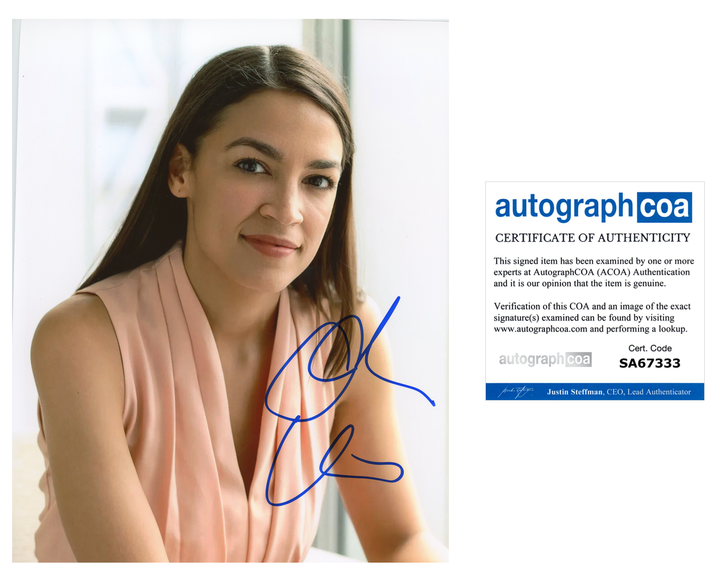 Alexandria Ocasio-Cortez AOC Autograph Signed Photo ACOA COA
