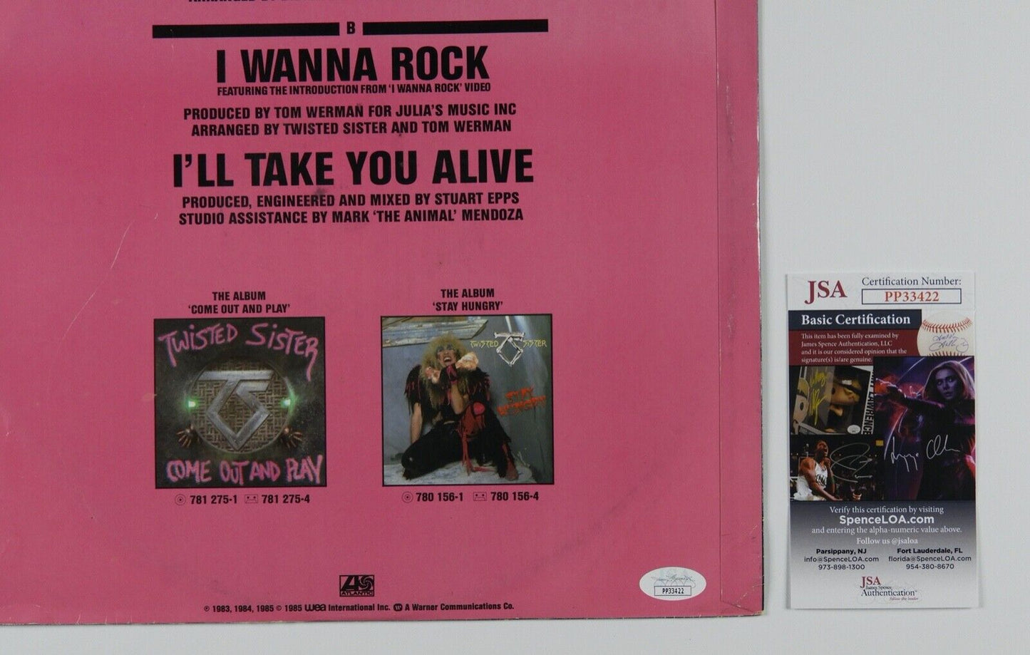 Twisted Sister Dee Snider JSA Signed Autograph Album Record Leader Of The Pack