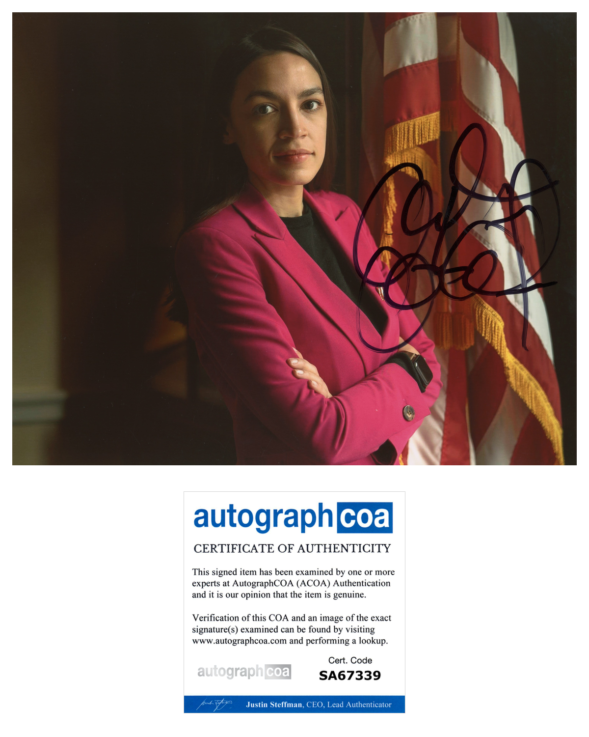 Alexandria Ocasio-Cortez AOC Autograph Signed Photo ACOA COA