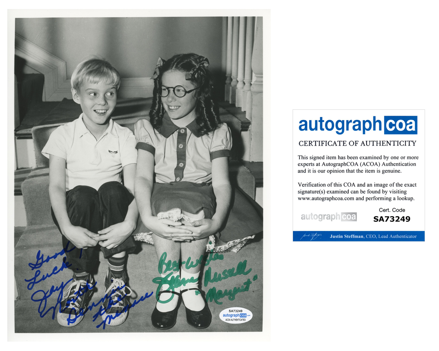 Jay North Dennis The Menace Jeanne Russell ACOA Signed Autograph 8 x 10 Photo