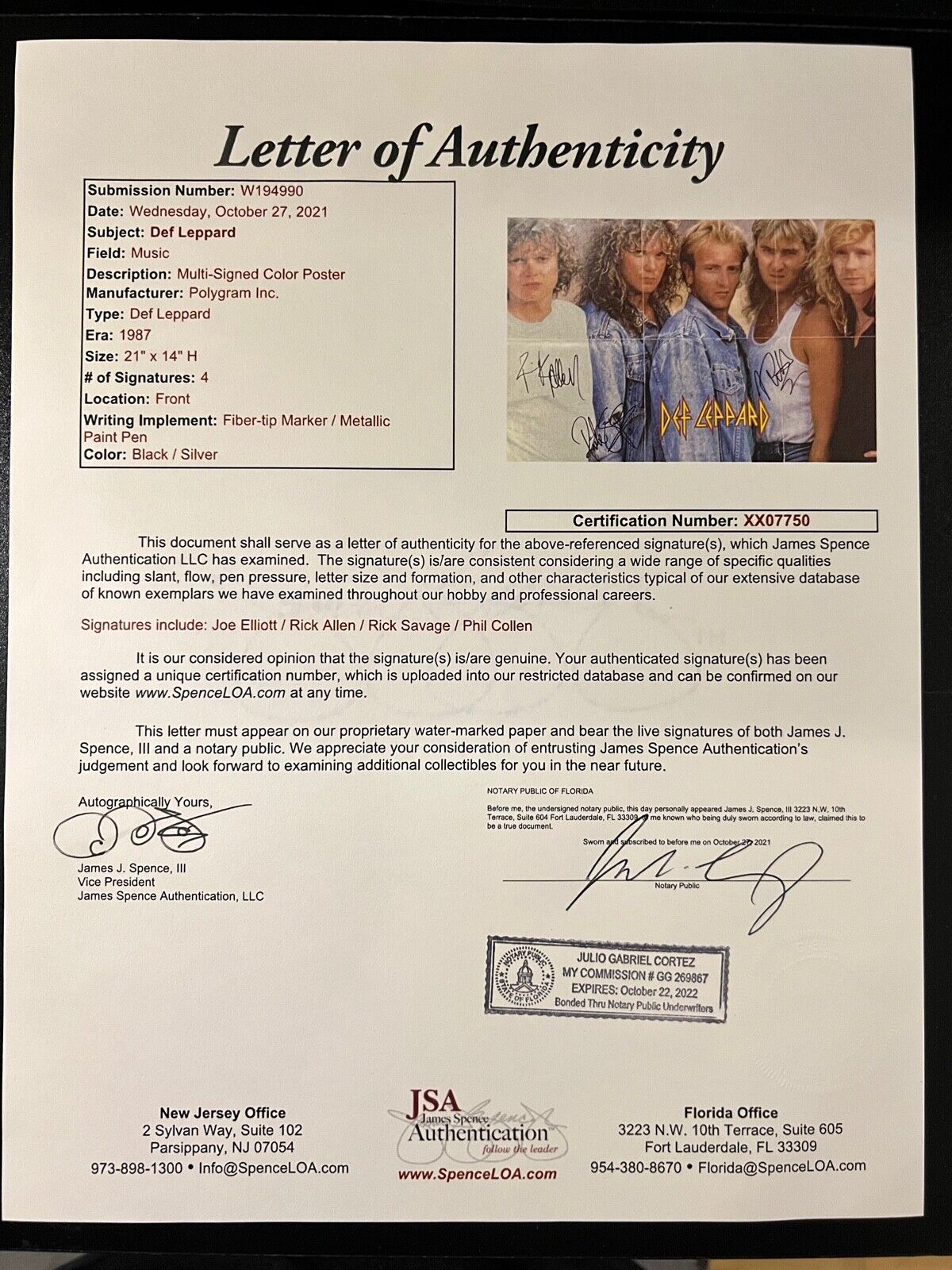 Def Leppard Signed JSA Autograph Hysteria Original Poster