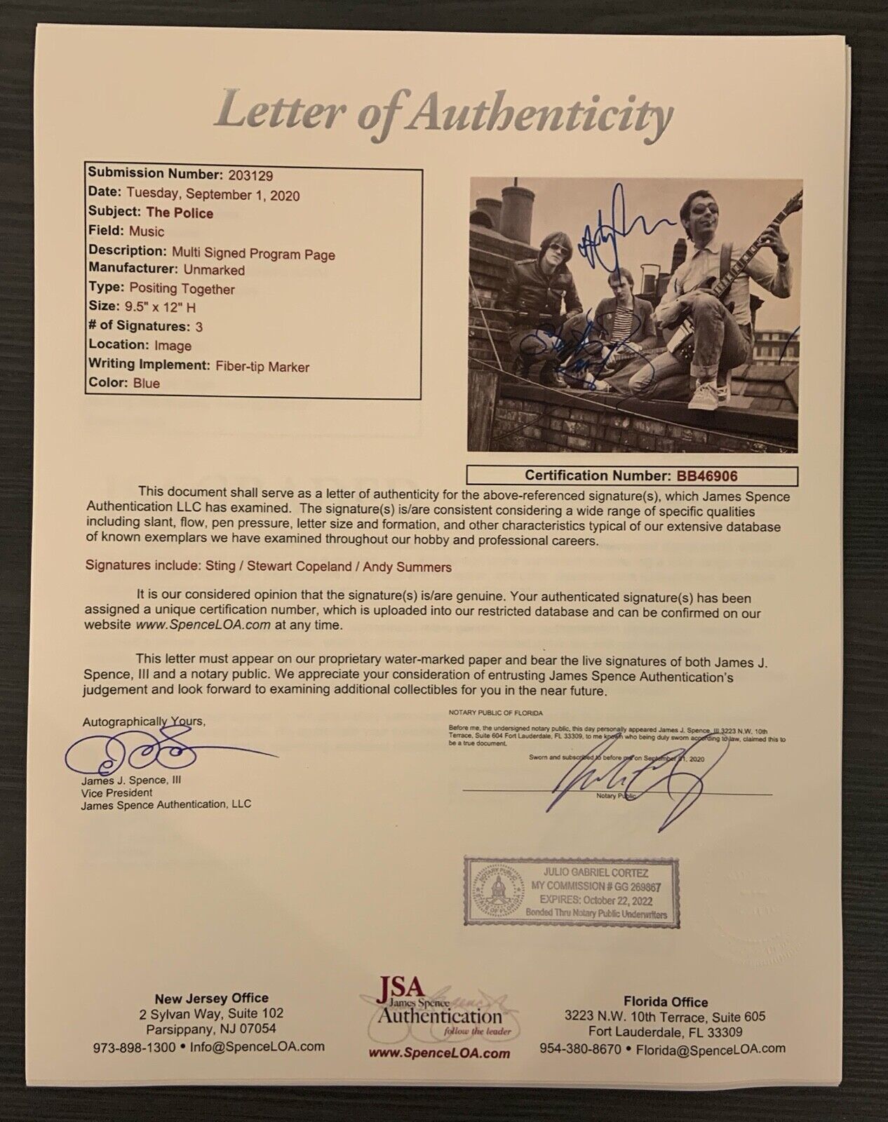 The Police Autograph Signed Magazine Photo JSA COA Sting Andy Summers Stewart