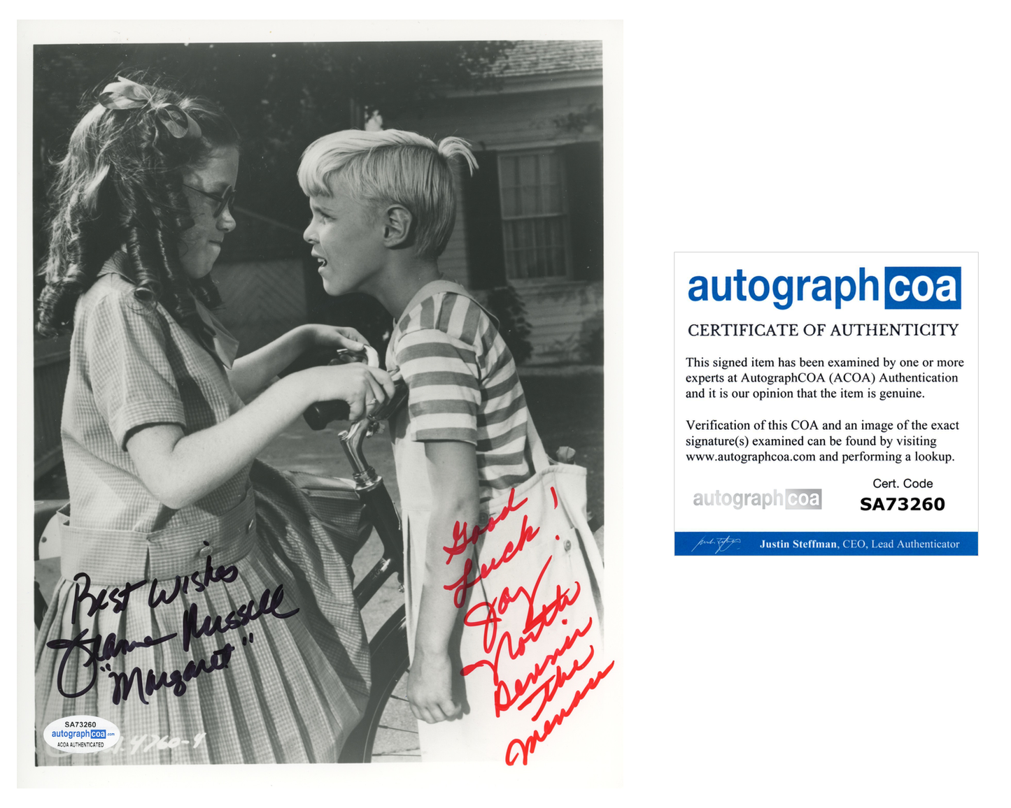 Jay North Dennis The Menace Jeanne Russell ACOA Signed Autograph 8 x 10 Photo