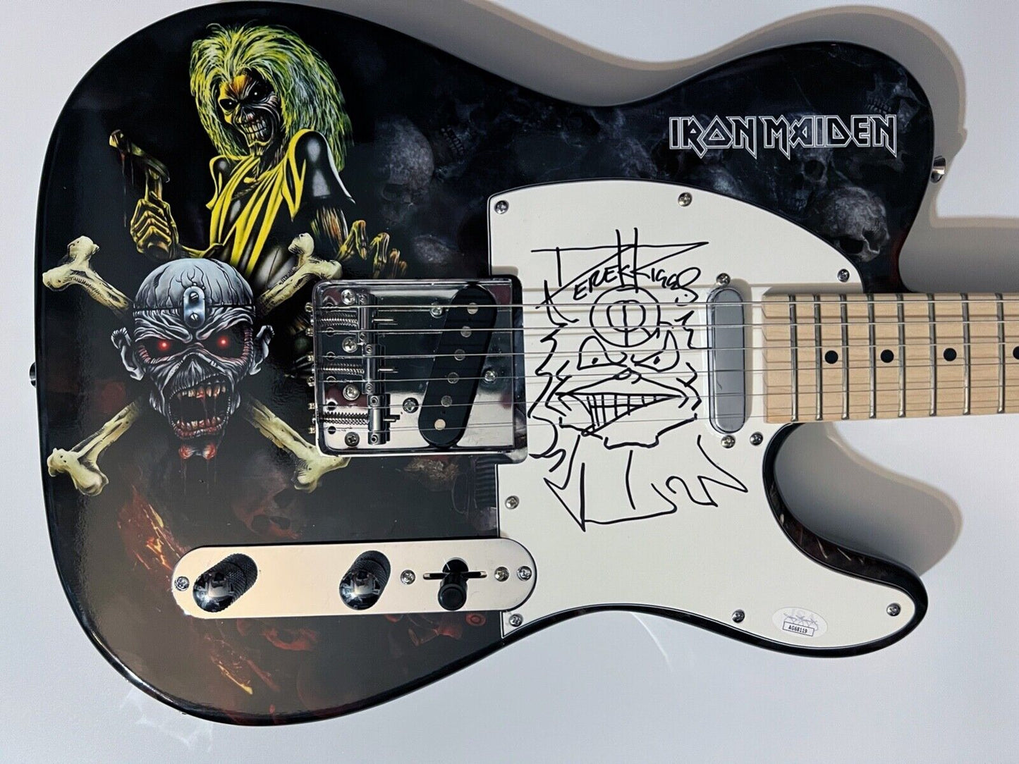Iron Maiden Derek Riggs JSA Autograph Signed Guitar Stratocaster Original Sketch