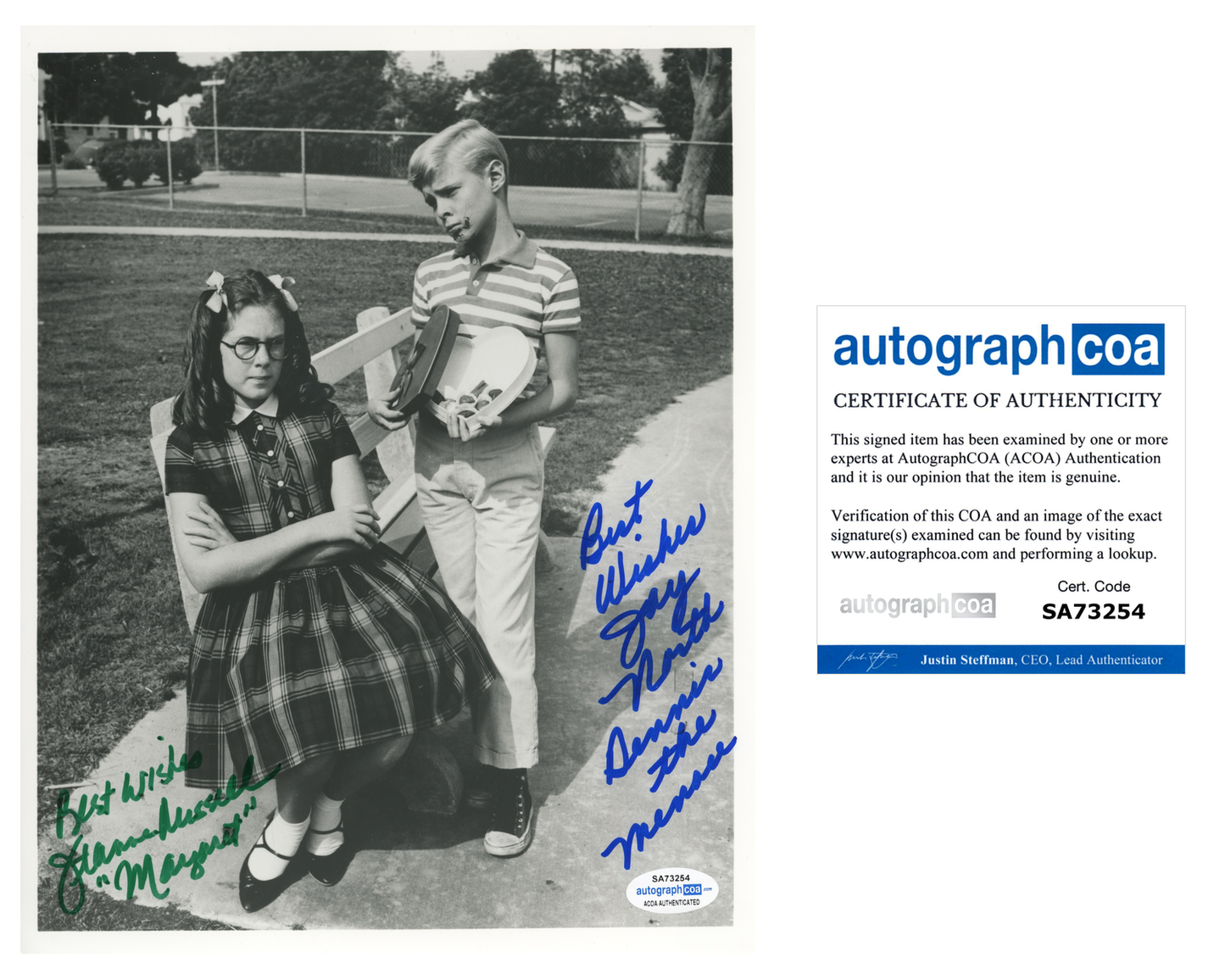 Jay North Dennis The Menace Jeanne Russell ACOA Signed Autograph 8 x 10 Photo