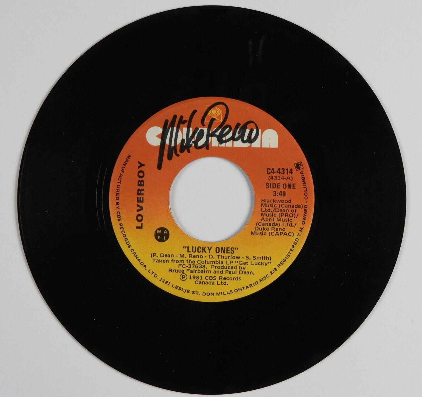 Loverboy Mike Reno Signed Autograph 45 JSA Vinyl Record Lucky Ones
