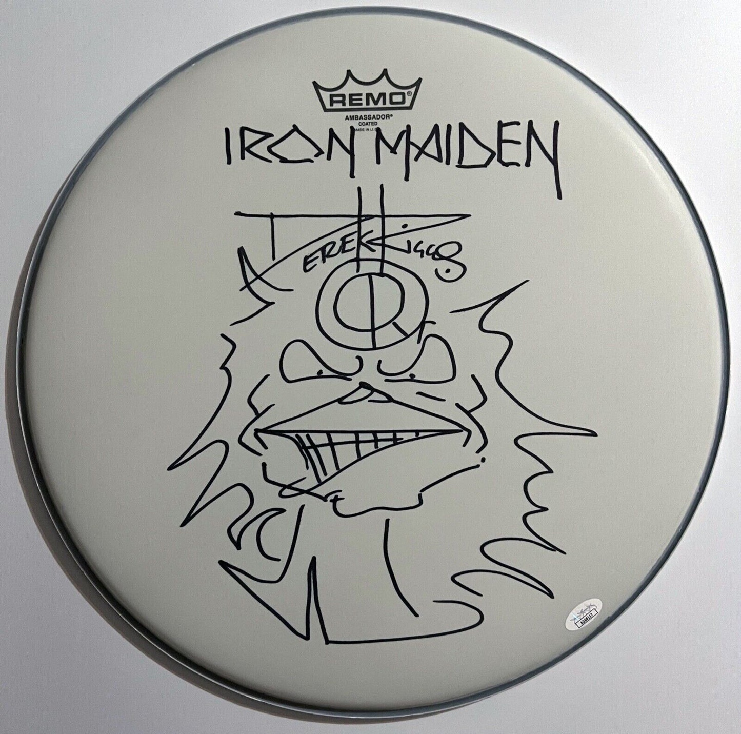 Iron Maiden Derek Riggs JSA Autograph Signed 16" Drum Head Original Sketch Eddie