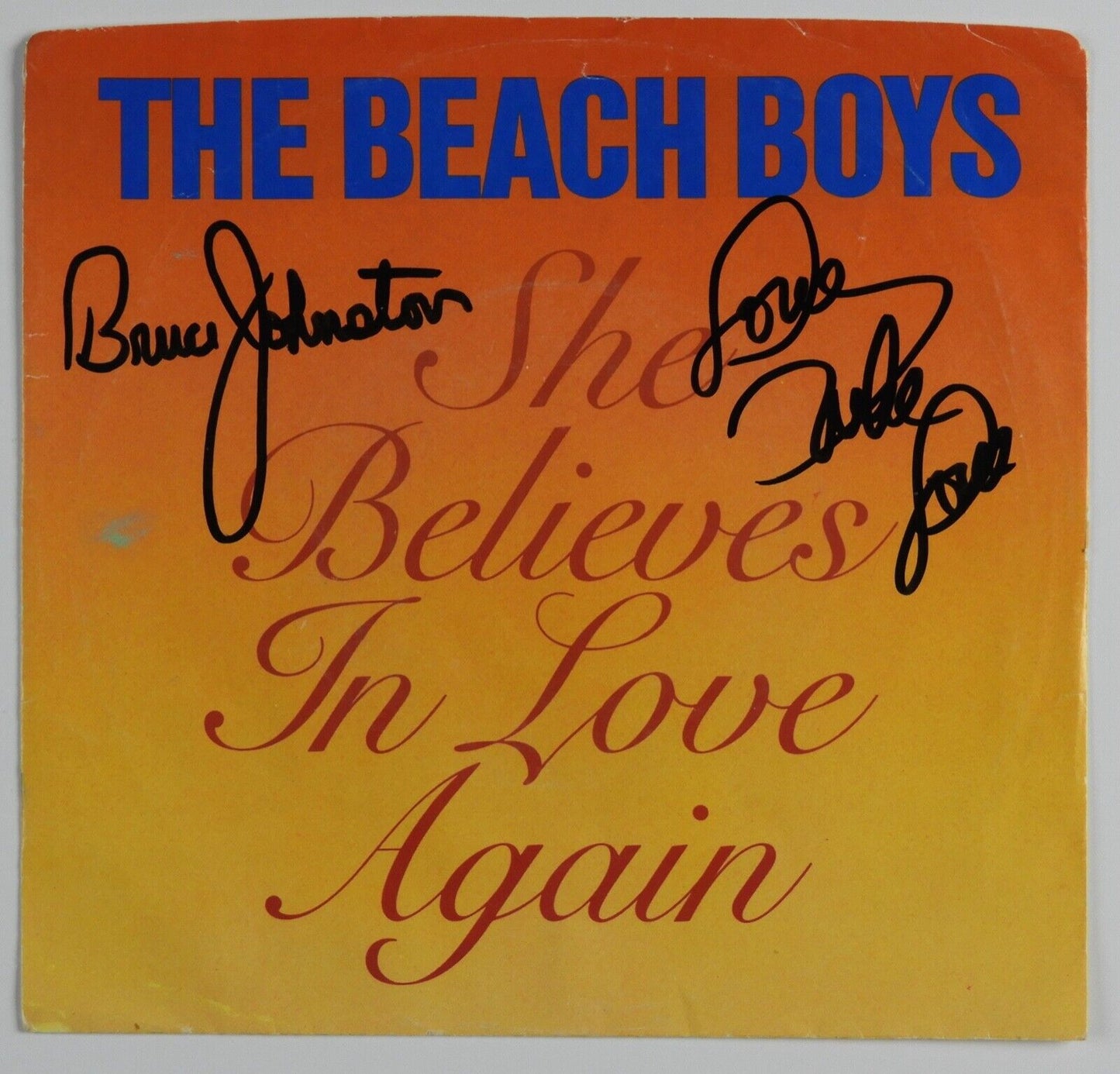 Beach Boys JSA Signed Autograph 45 Record Vinyl Mike Love Bruce Joshnston