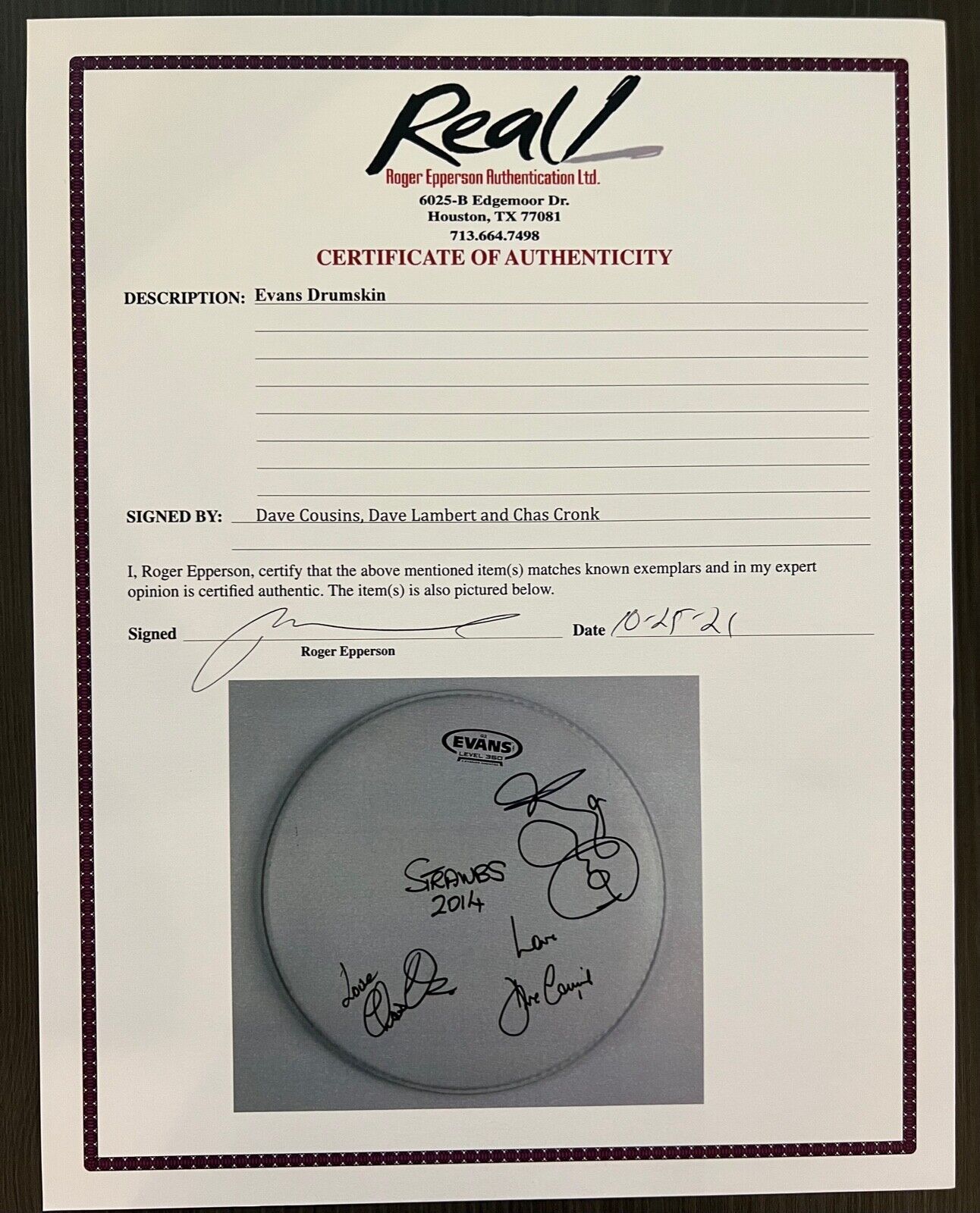 The Strawbs Autograph Signed Drum Head REAL COA 12" Dave Cousins +