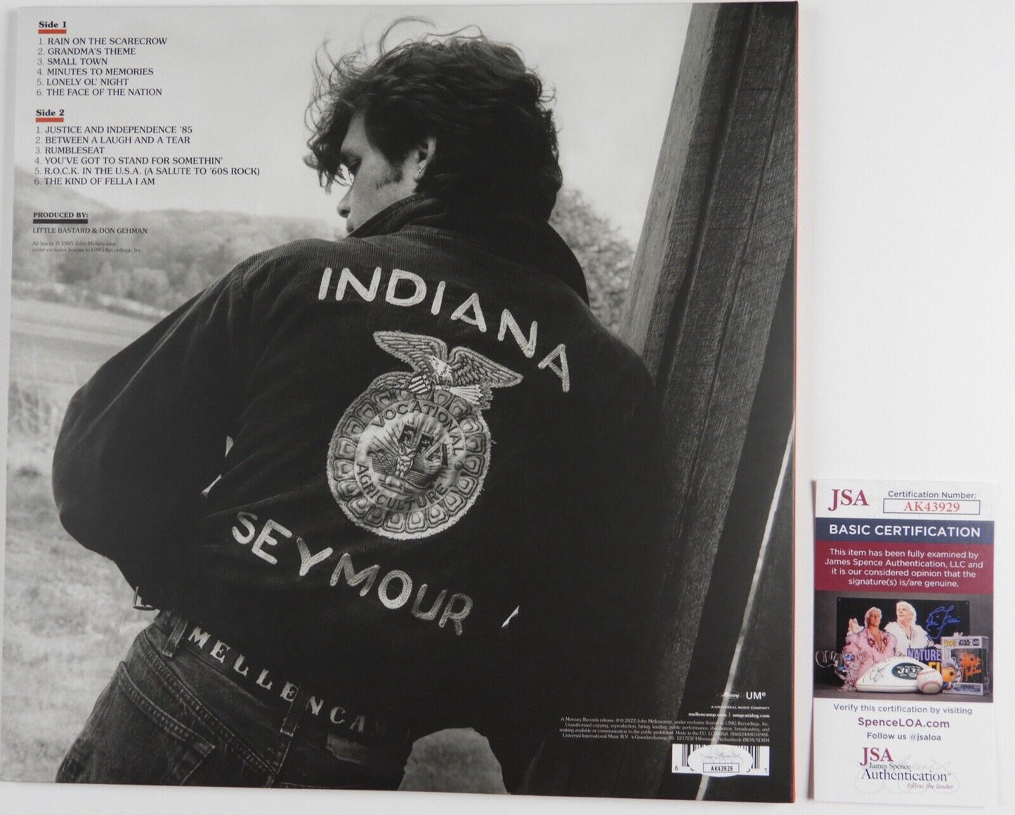 John Cougar Mellencamp JSA Signed Autograph Album Vinyl Record LP Scarecrow