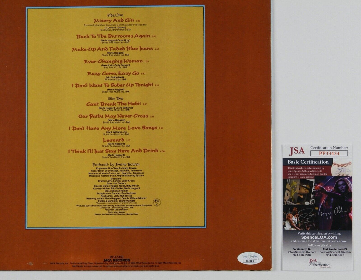 Merle Haggard Signed Autograph Album JSA Record V Back To The Barrooms