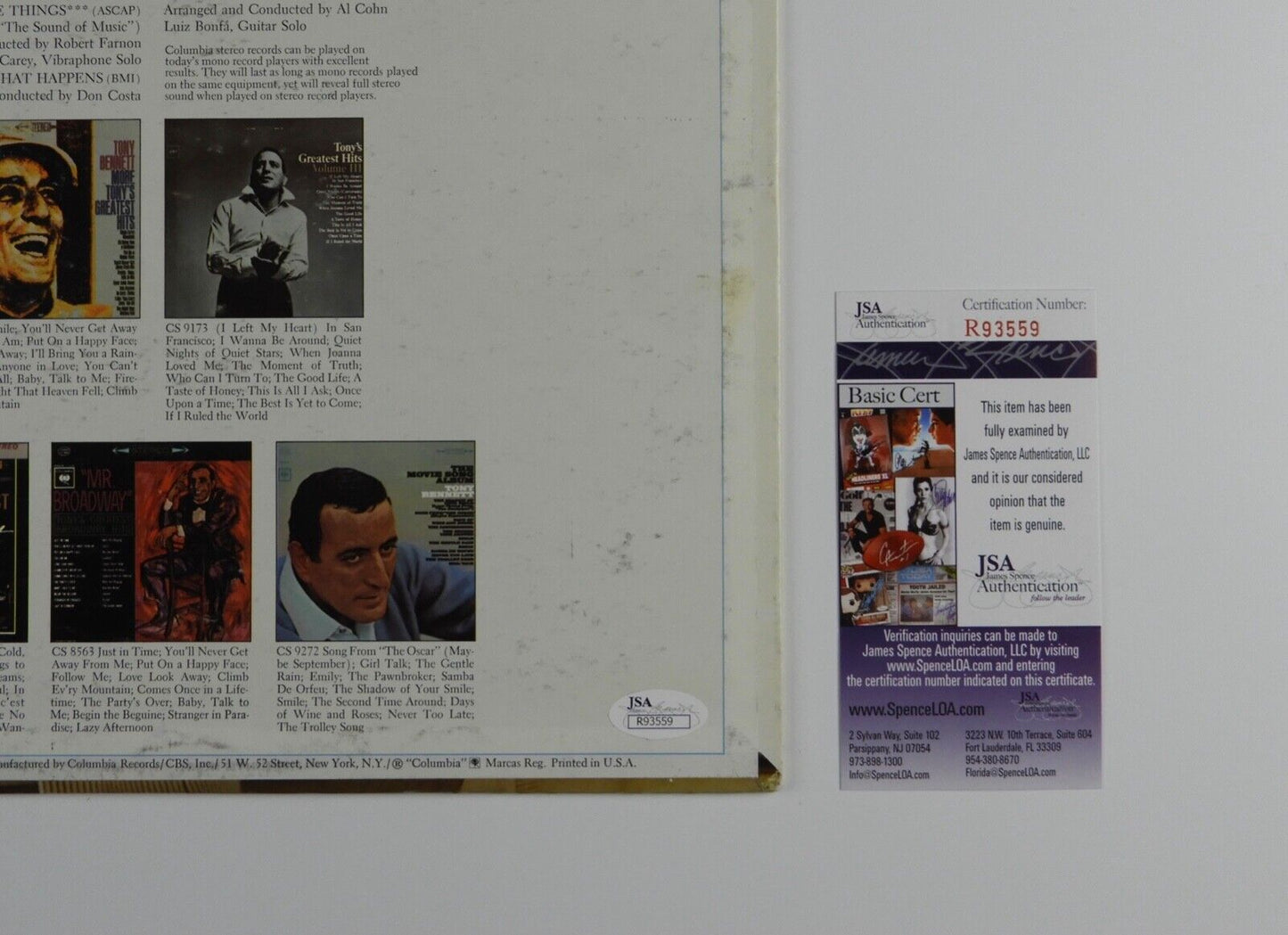 Tony Bennett Greatest Hits IV Signed Autograph Record Album JSA Vinyl