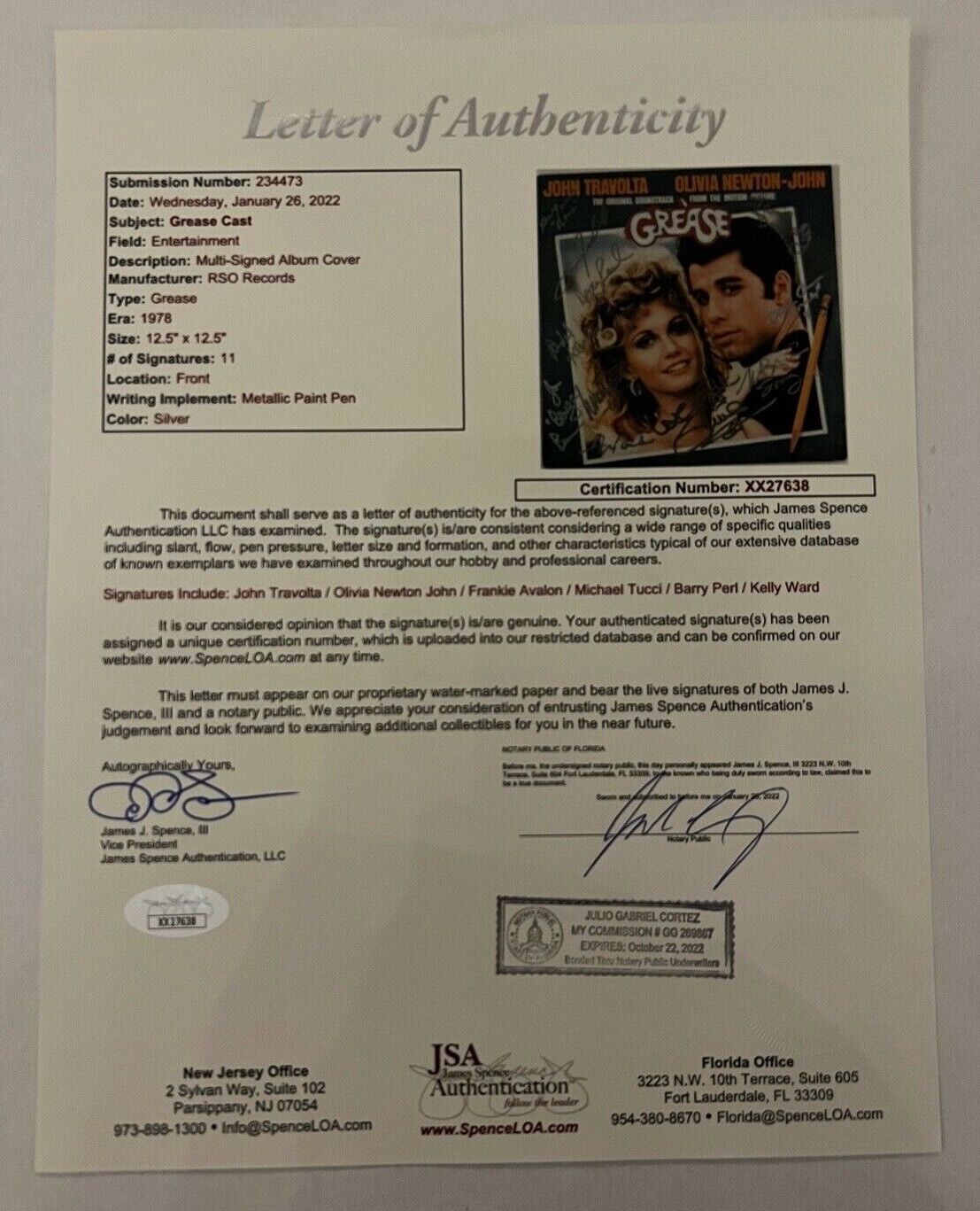 Grease JSA Beckett Signed Autograph Soundtrack Olivia Newton-John Travolta Album