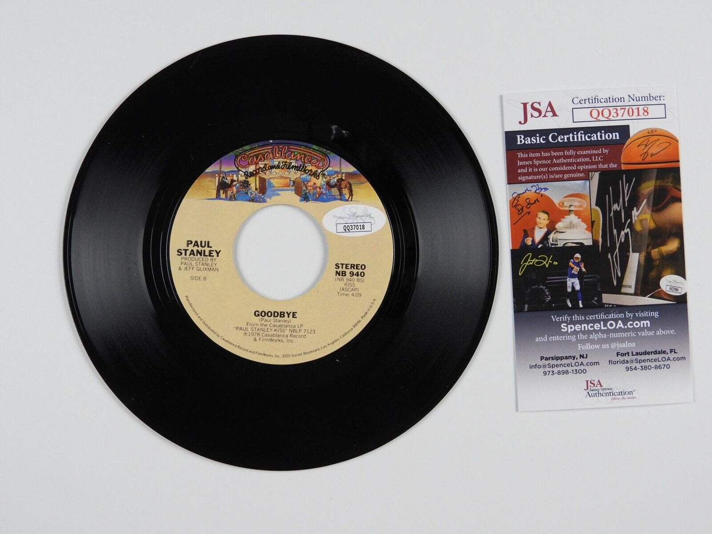 KISS Paul Stanley JSA Signed 45 Autograph Signed Record Hold Me Touch Me