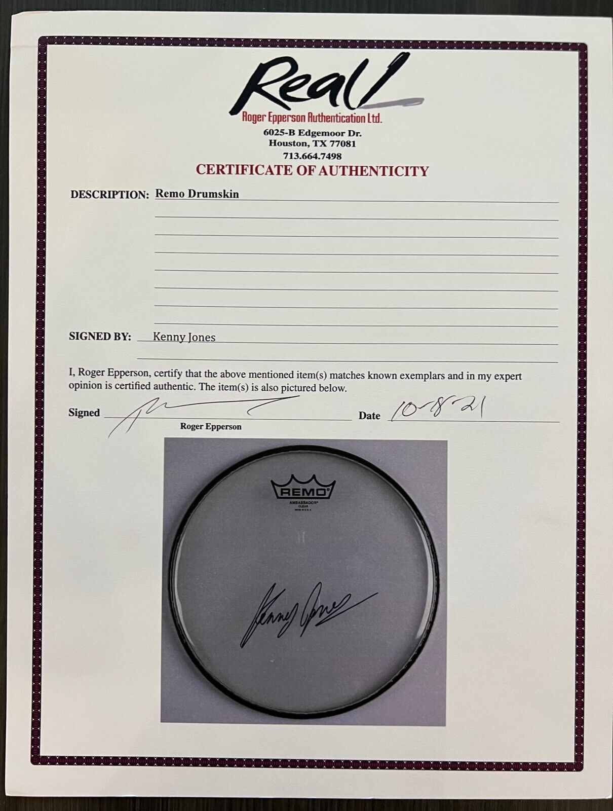 The Who Faces Kenny Jones Autograph Signed Drum Head REAL COA 10"