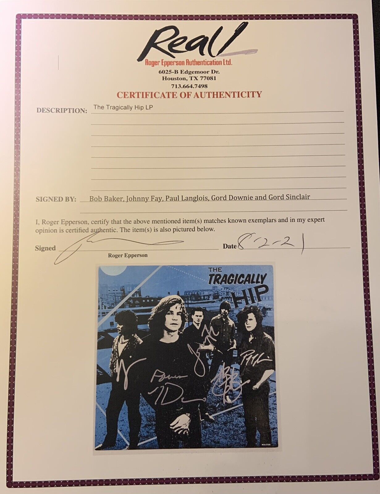 The Tragically Hip JSA Signed Autograph Gord Downie Fully Record Album REAL