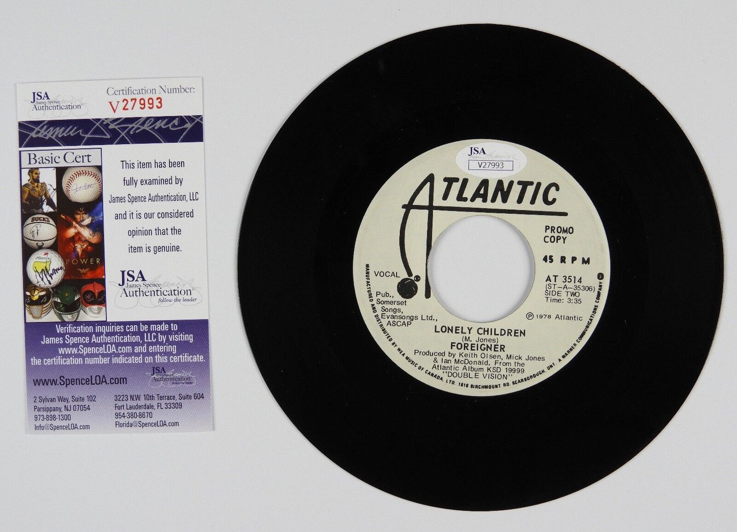 Mick Jones Foreigner Signed Autograph 45 JSA Vinyl Record Double Vision