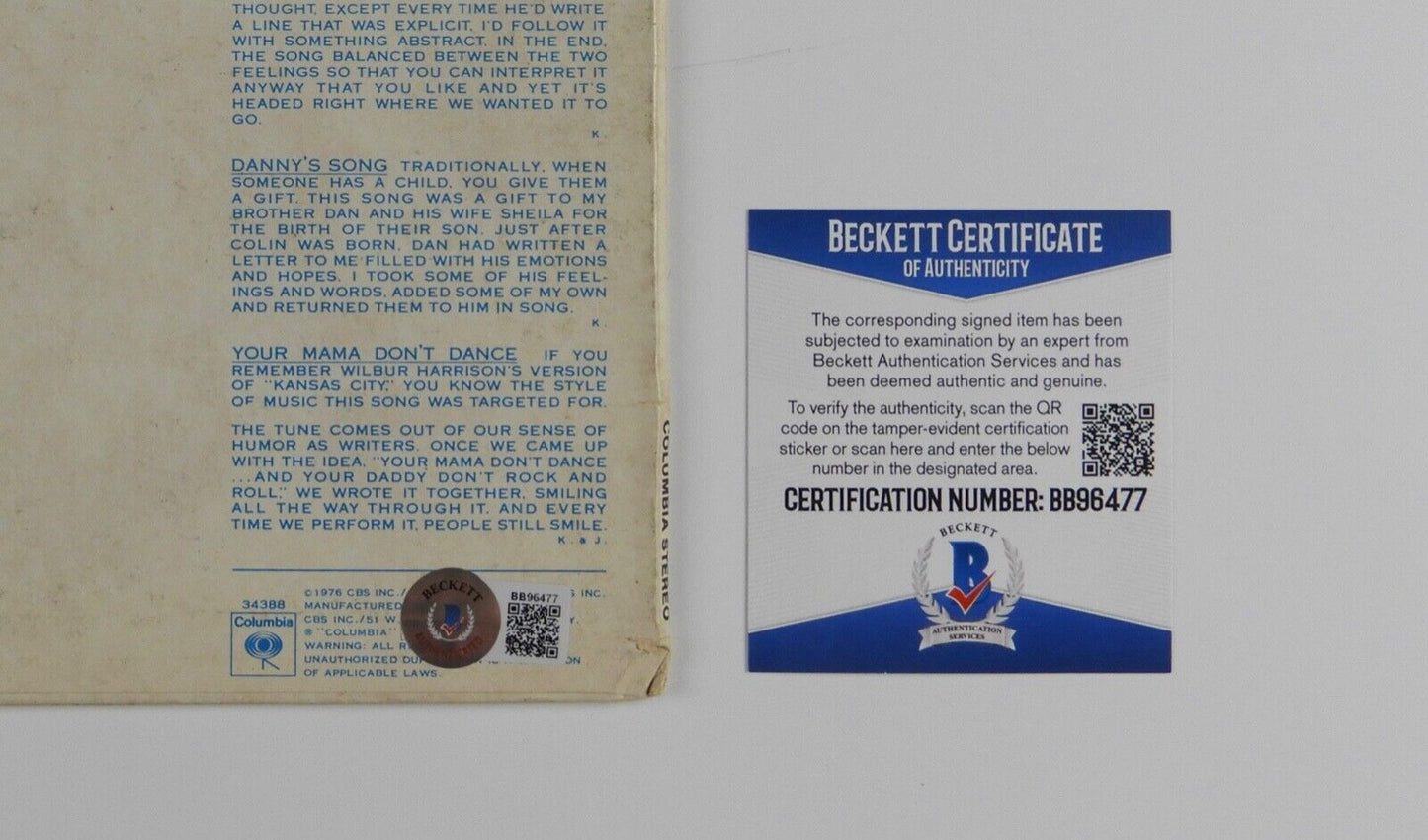 Kenny Loggins Autograph Signed Record Album Beckett Best of Loggins Messina