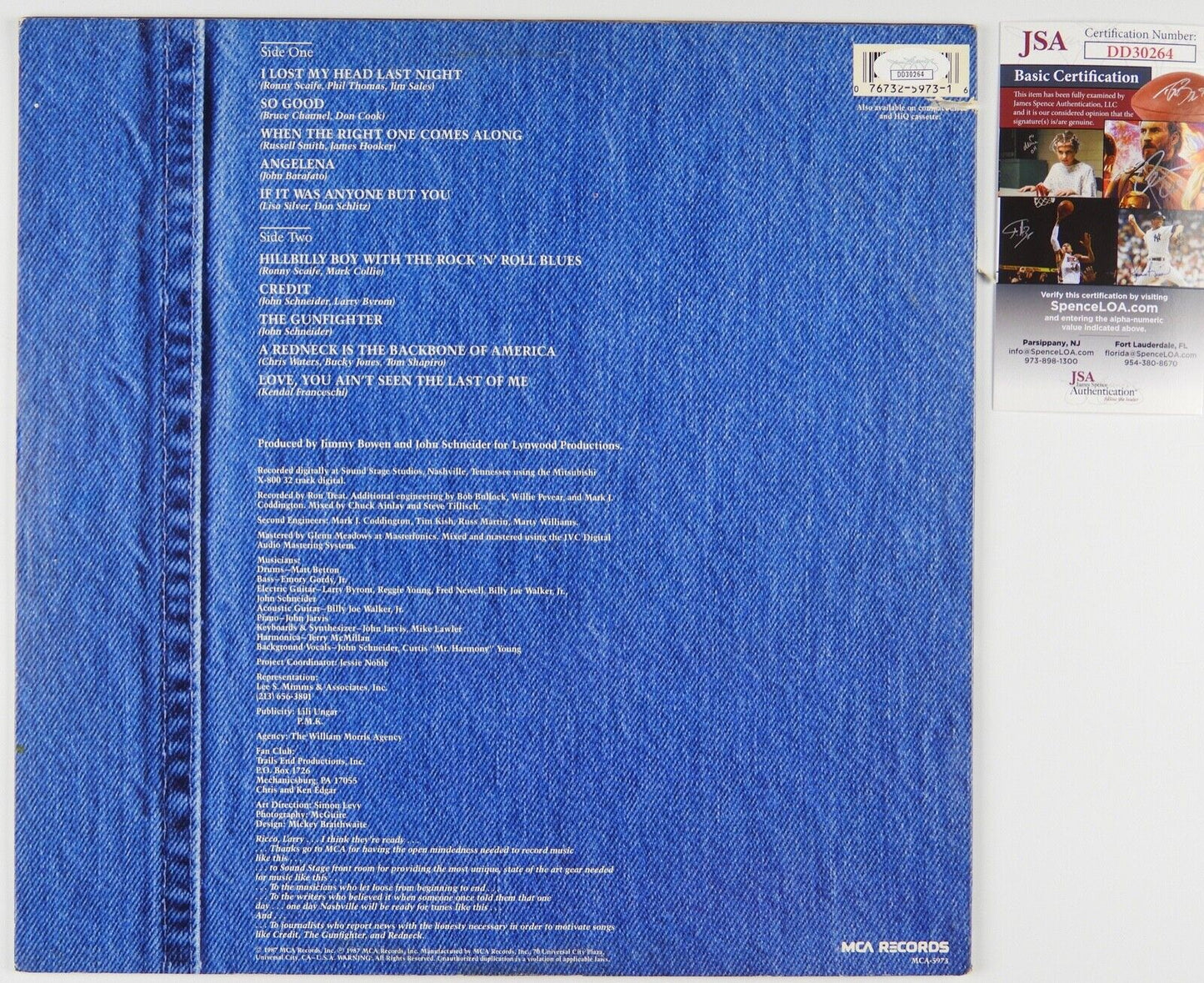 John Schneider Signed Autograph JSA Record Album Vinyl