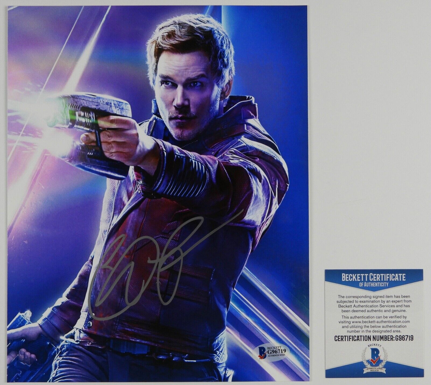 Chris Pratt Autograph Signed 8 x 10 photo Beckett Guardians of The Galaxy