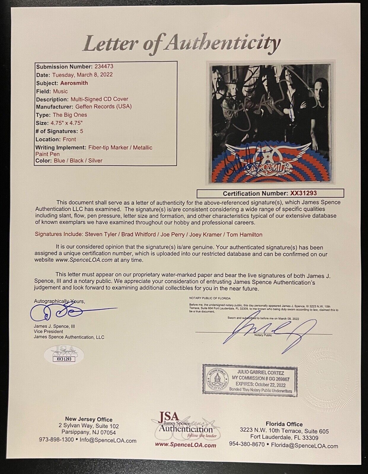 Aerosmith JSA Fully Autograph Signed CD Booklet Steven Tyler Joe Perry +