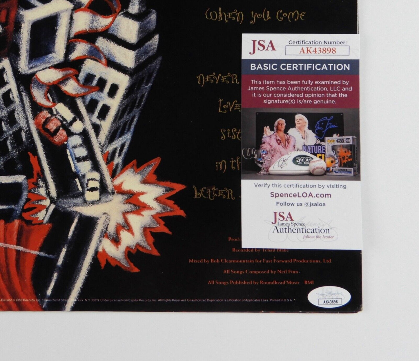Crowed House JSA Signed Autograph Album Record LP Temple of Low Men