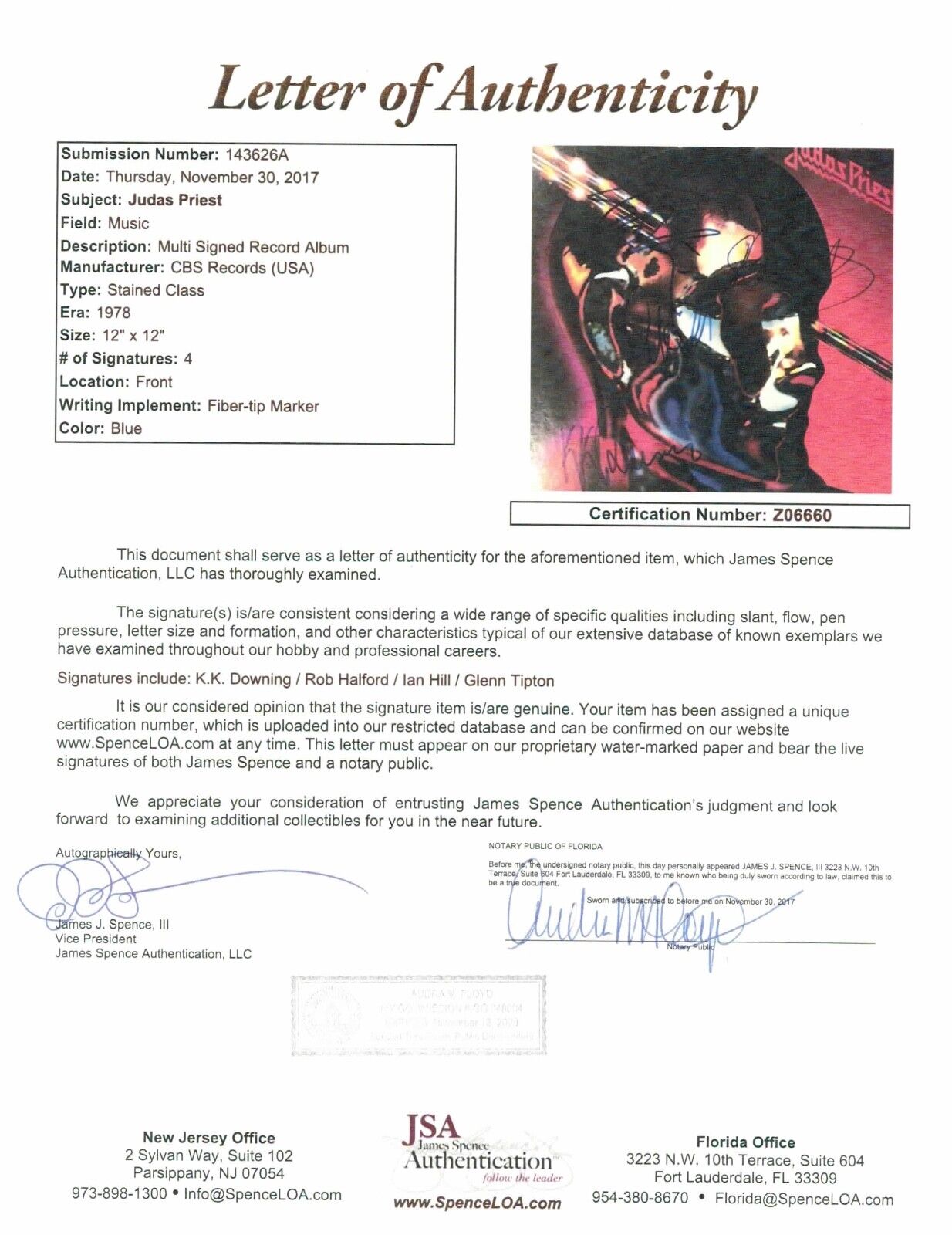 Judas Priest Stained Class Band Signed Autograph Record Album JSA Vinyl