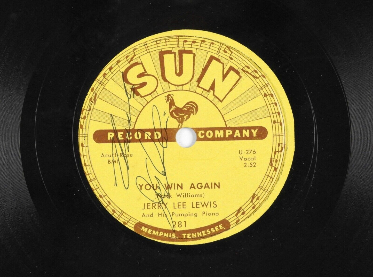 Jerry Lee Lewis JSA Signed Autograph Sun Record 78 Vinyl Record Original
