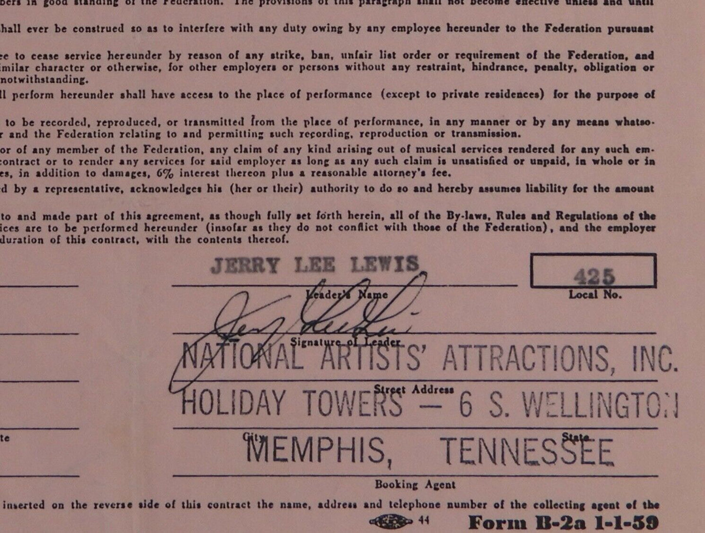 Jerry Lee Lewis JSA Signed Autograph Contract 1966 Cedar Rapids IA
