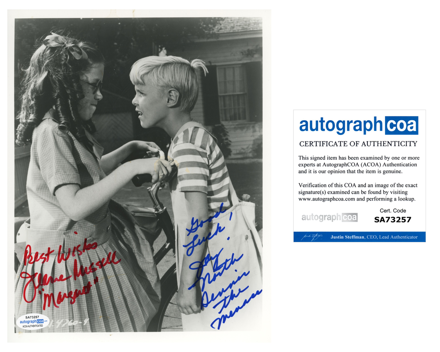 Jay North Dennis The Menace Jeanne Russell ACOA Signed Autograph 8 x 10 Photo
