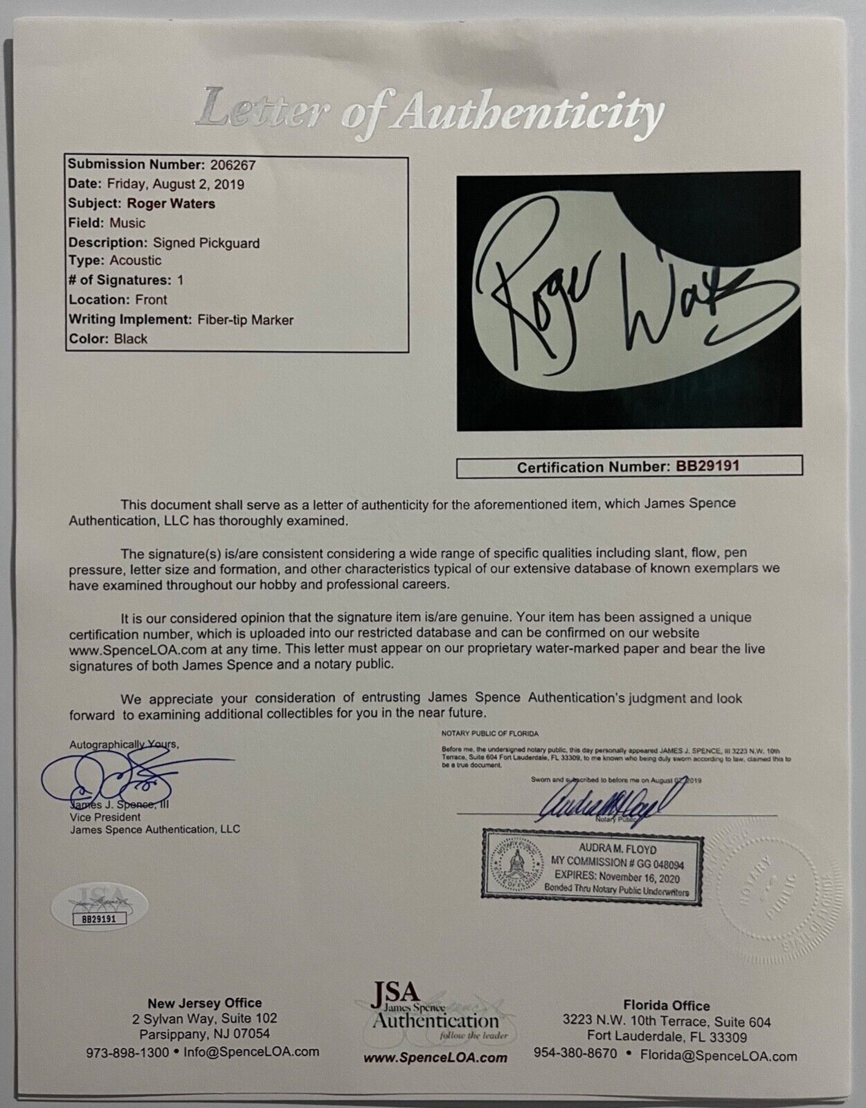 Roger Waters Pink Floyd Beckett JSA Autograph Signed Acoustic Epiphone guitar