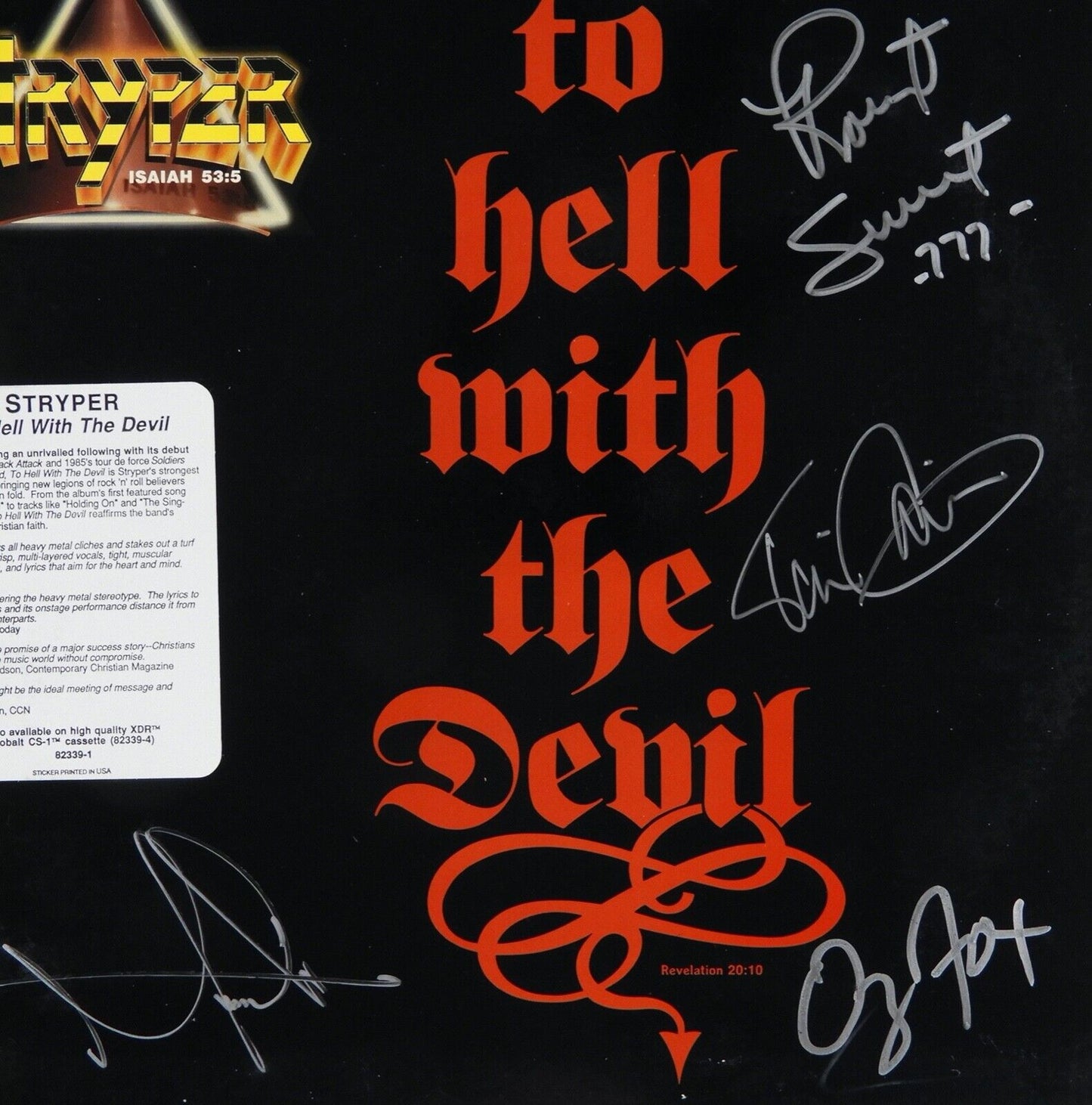 Stryper Fully Signed Autograph JSA Record Album Vinyl
