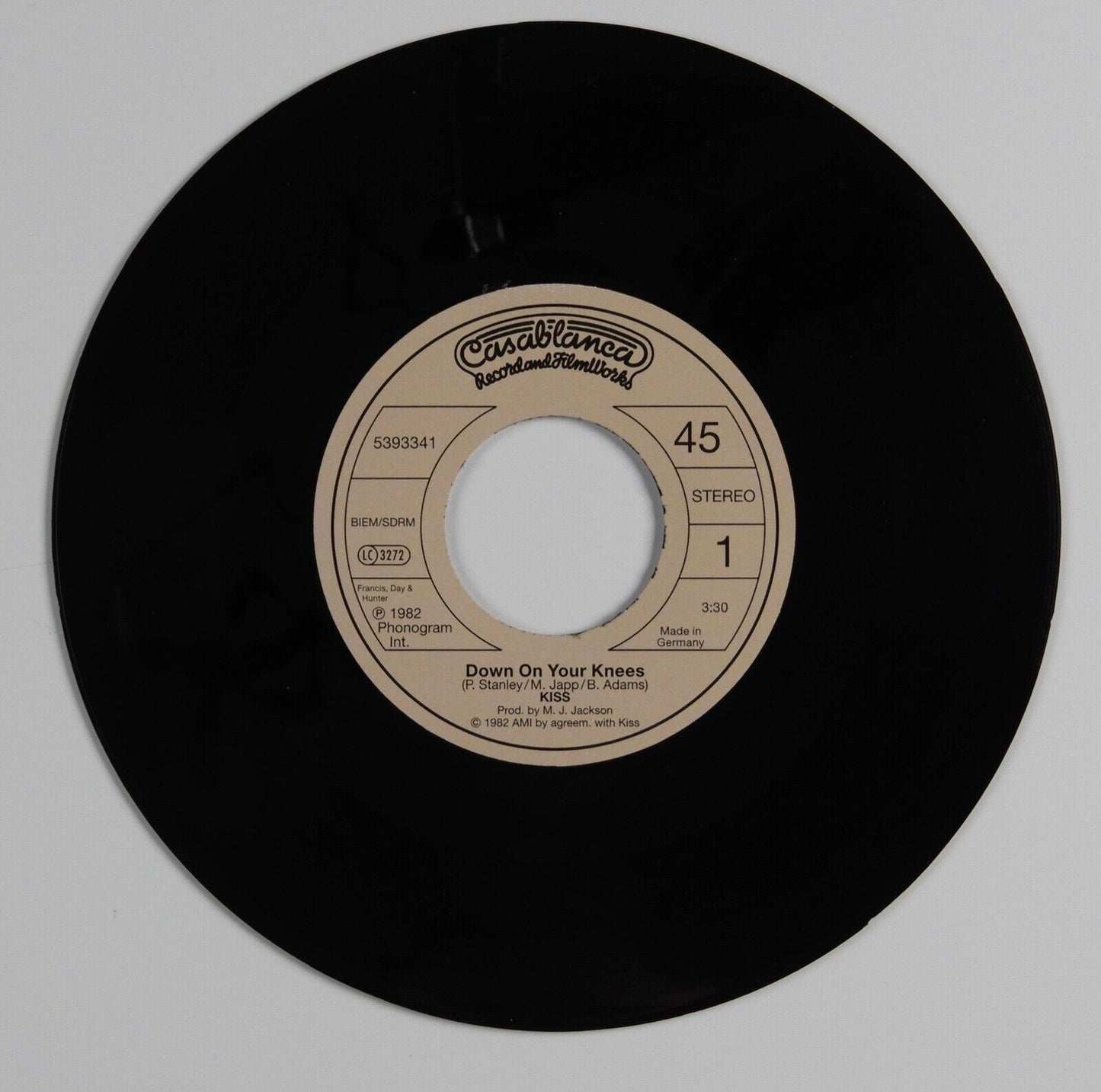 KISS Paul Stanley JSA Signed Autograph 45 Record Vinyl Down On Your Knees