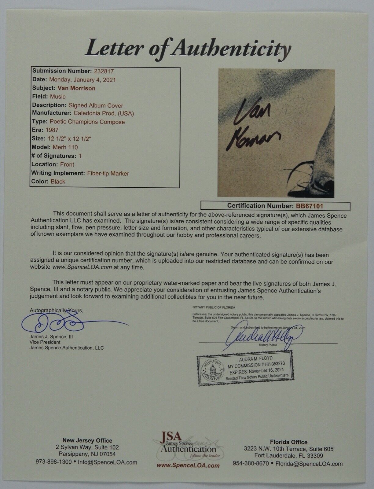 Van Morrison JSA Signed Autograph Album Record Vinyl Poetic Champions Compose