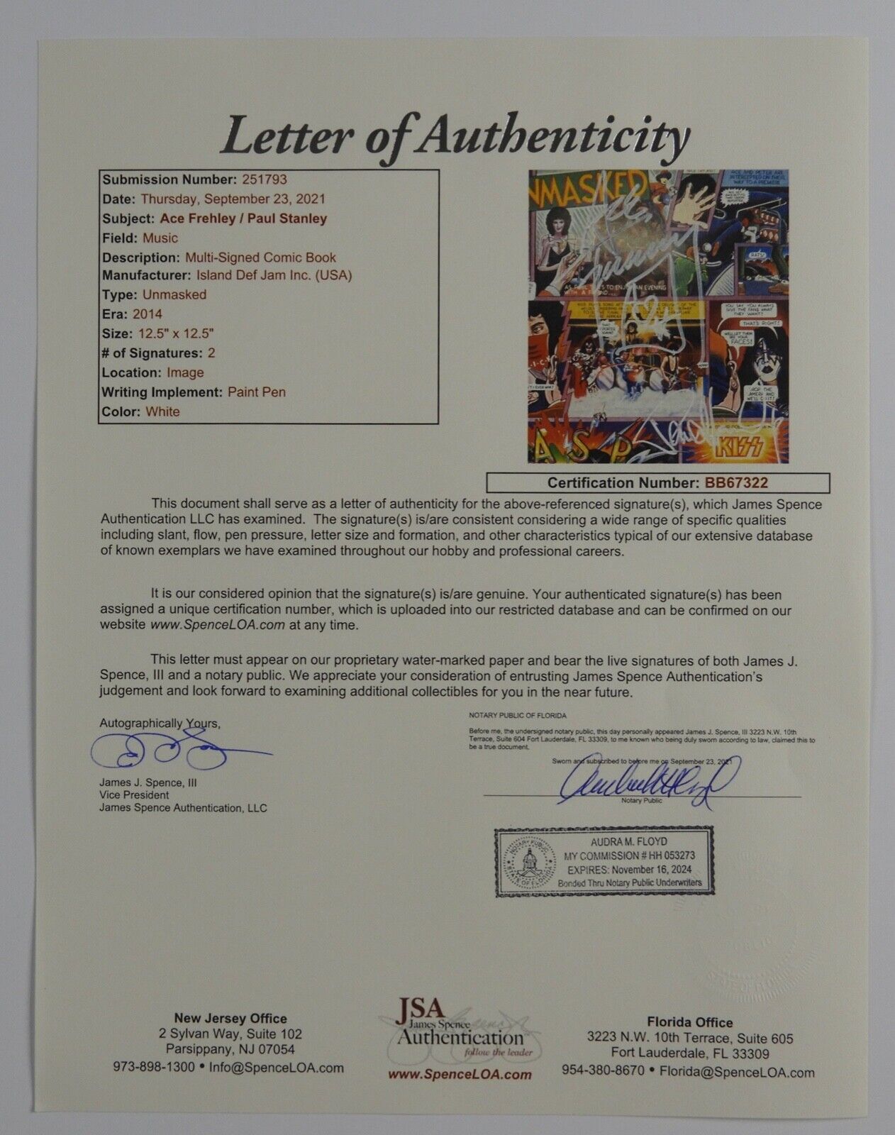KISS Paul Stanley Ace Frehley JSA Autograph Signed Record Album Unmasked