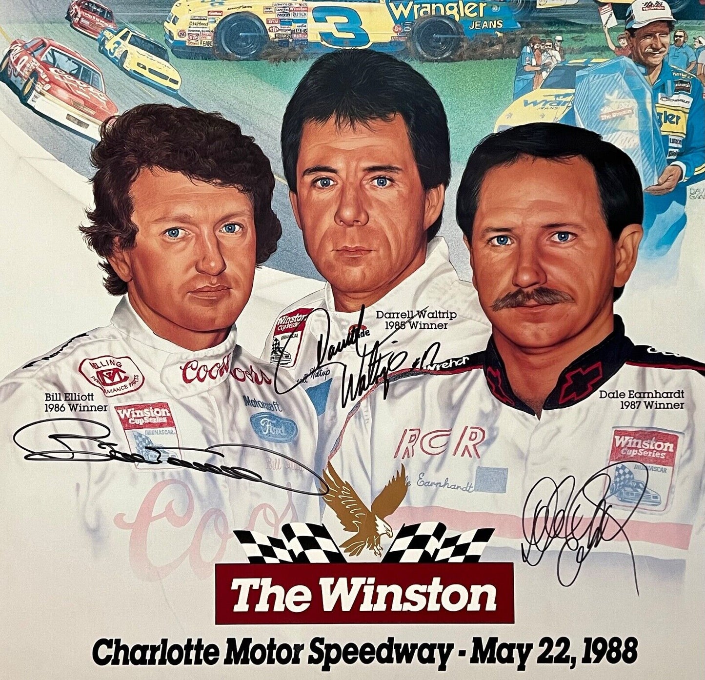 Dale Earnhardt Bill Elliott Darrell Waltrip Beckett Signed Autograph The Winston
