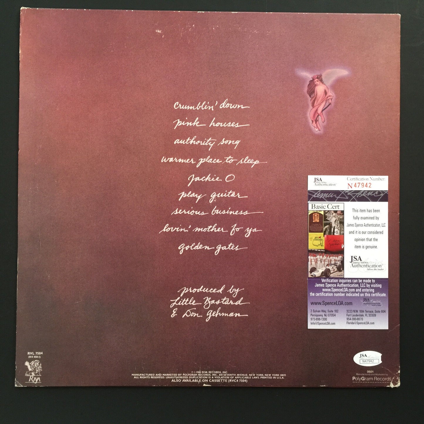 John Cougar Mellencamp Autograph Signed Album LP JSA COA Record Vinyl
