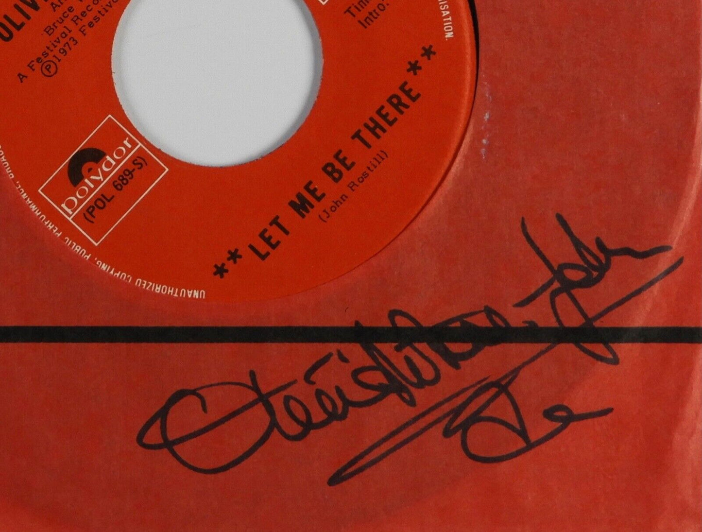 Olivia Newton-John JSA Autograph Signed 45 Record Let Me Be There