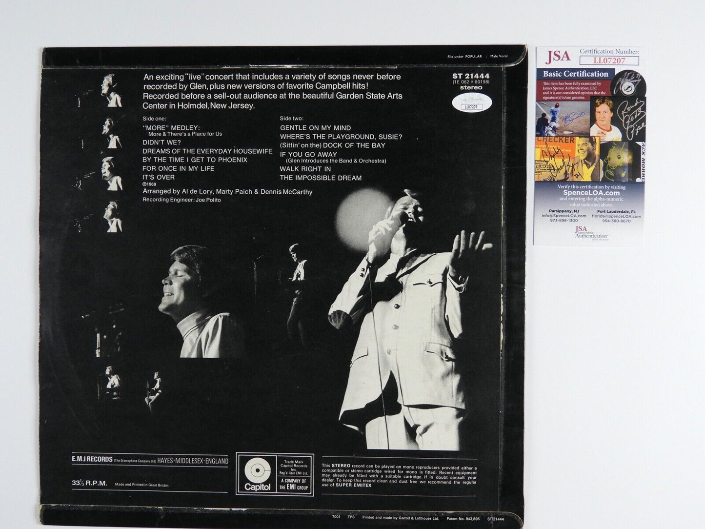 Glen Campbell JSA Signed Autograph Album Record Vinyl Live