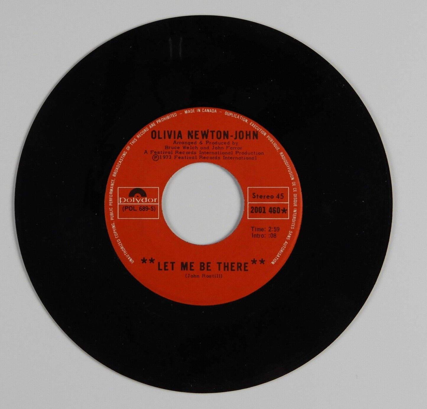 Olivia Newton-John JSA Autograph Signed 45 Record Let Me Be There