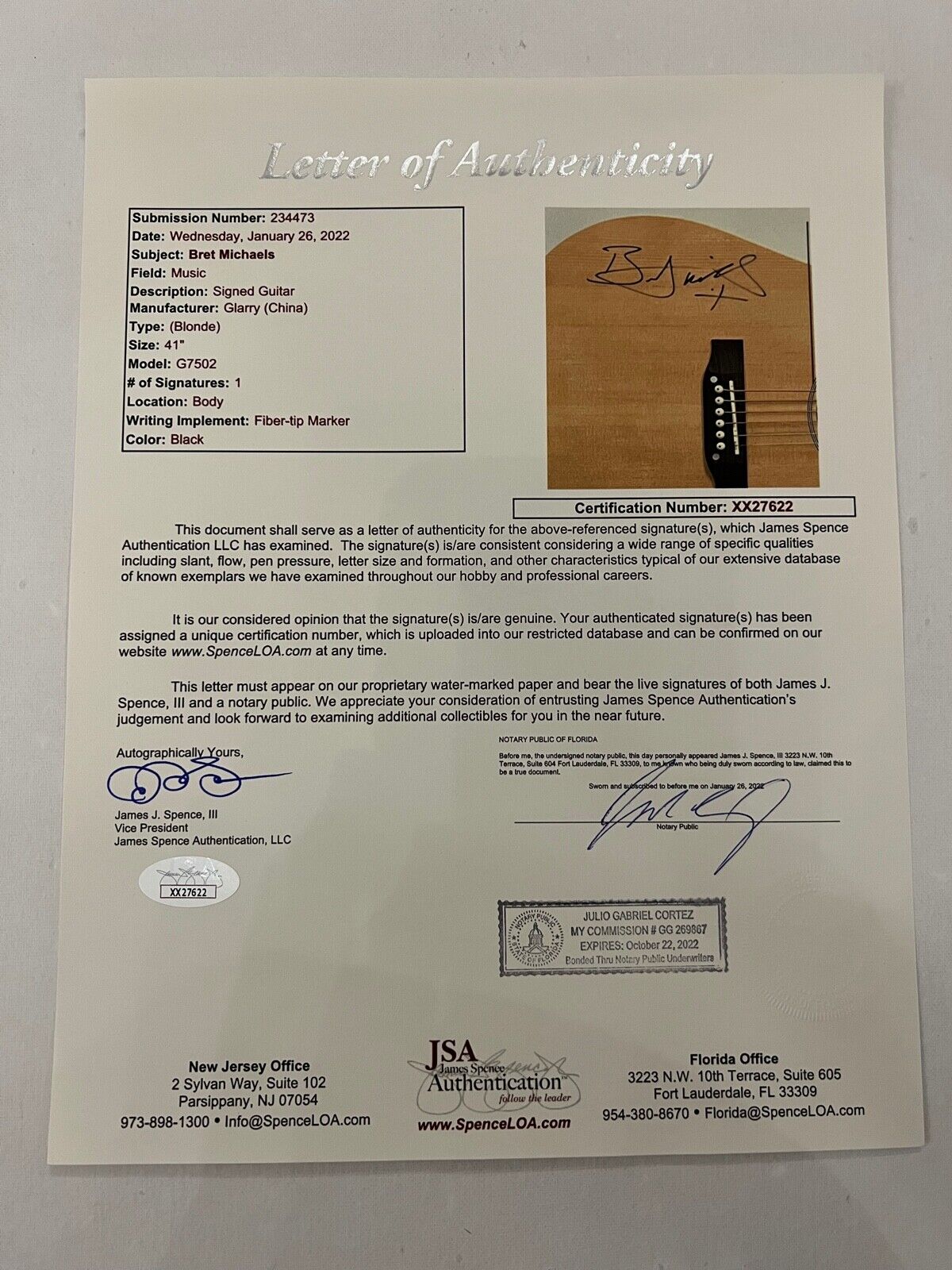 Bret Michaels Poison JSA Signed Autograph Acoustic Guitar