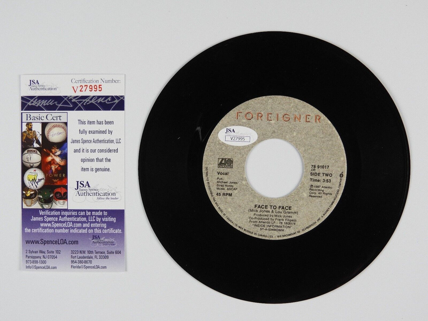 Mick Jones Foreigner Signed Autograph 45 JSA Vinyl Record I Don't Want To Live