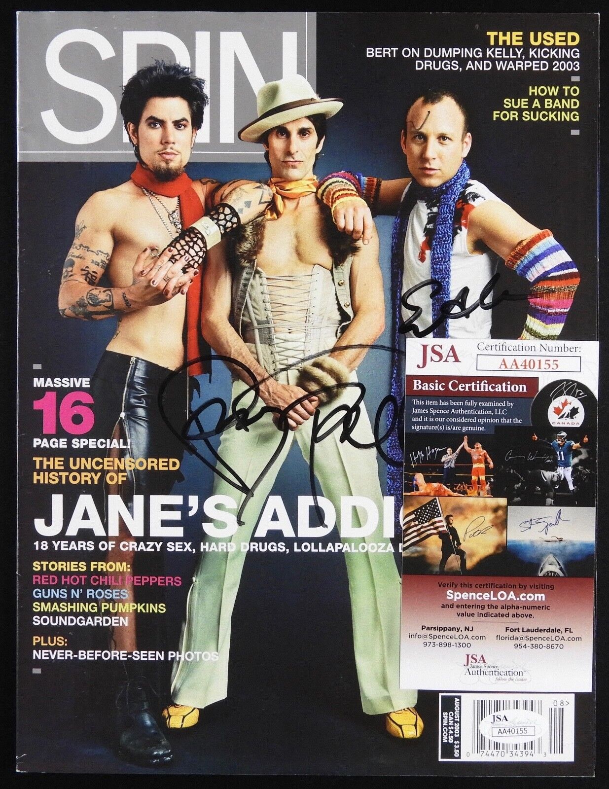 Jane's Addiction JSA Autograph Signed Spin Magazine Perry Farrell Stephen Perkin