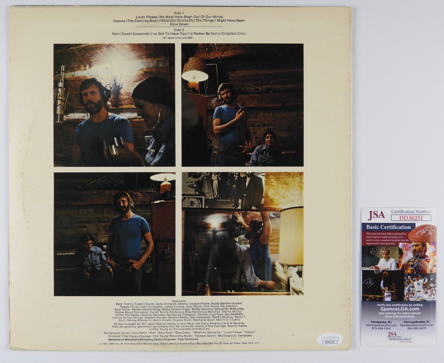 Kris Kristofferson Signed Autograph JSA Record Album Vinyl Kris & Rida Breakaway