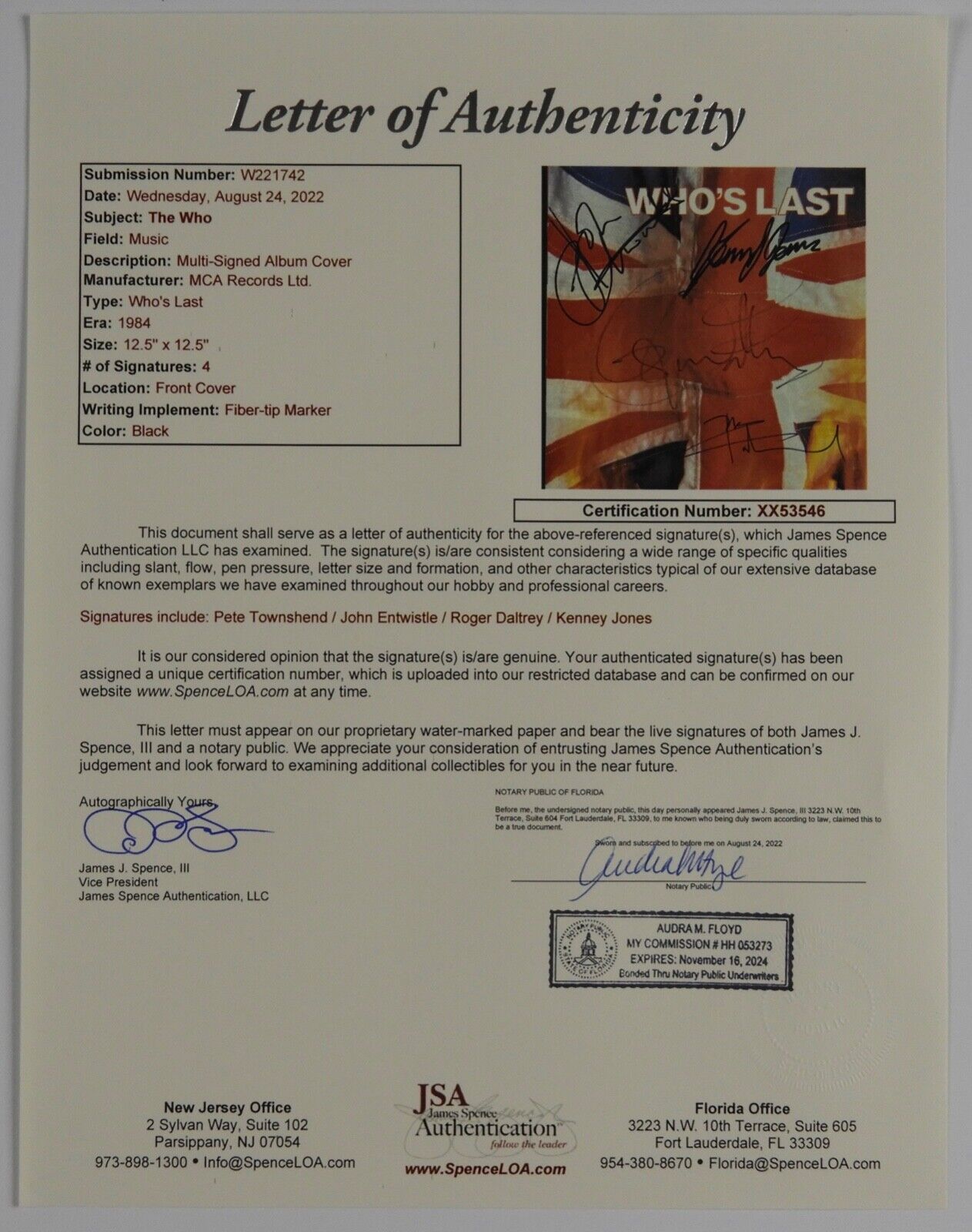 The Who Roger Daltrey Pete Townshend John JSA REAL Signed Autograph Album