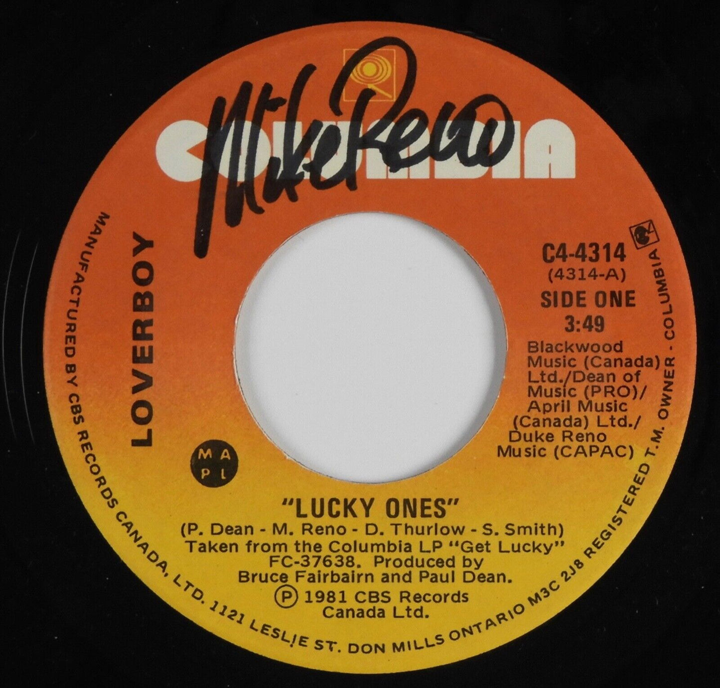 Loverboy Mike Reno Signed Autograph 45 JSA Vinyl Record Lucky Ones