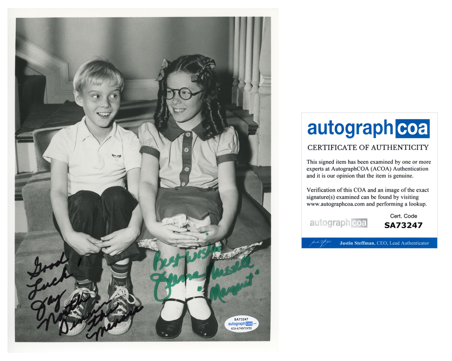 Jay North Dennis The Menace Jeanne Russell ACOA Signed Autograph 8 x 10 Photo