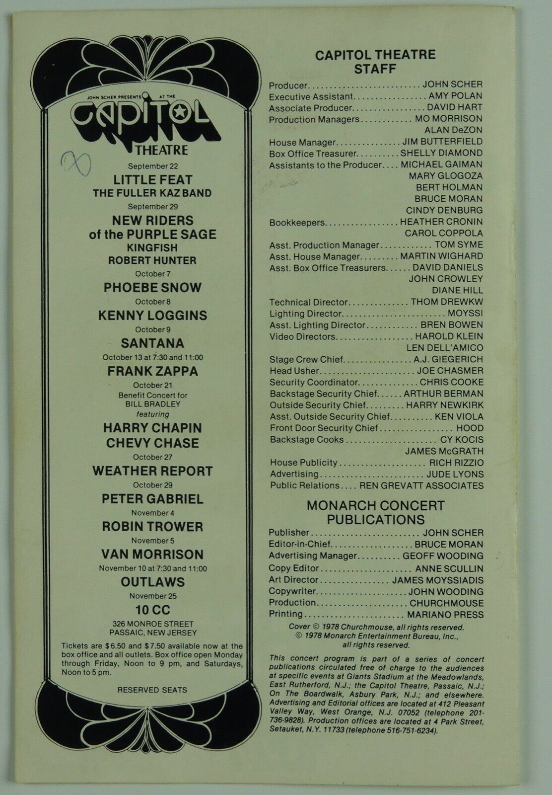 Bruce Springsteen Autograph JSA Signed Capitol Theatre Original 1978 Program